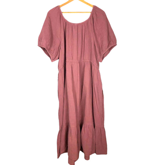 Old Navy Puff-Sleeve Scoop-Neck Waist-Defined Midi Dress    Size:  XXL - Picture 3 of 4